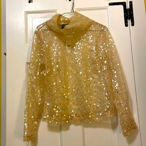 Anthropologie Sheer sequin gold top NWT